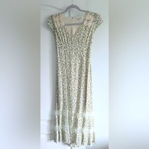 Reformation Floral Midi Dress in Cream and Green